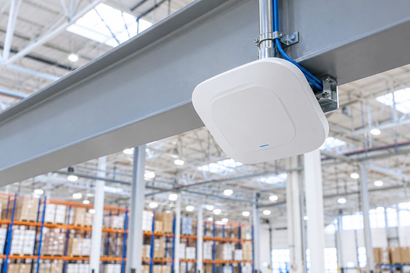 Wireless access point mounted in a warehouse